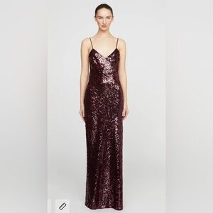 Halston Burgundy Sequin Maxi Slip Dress Size Small